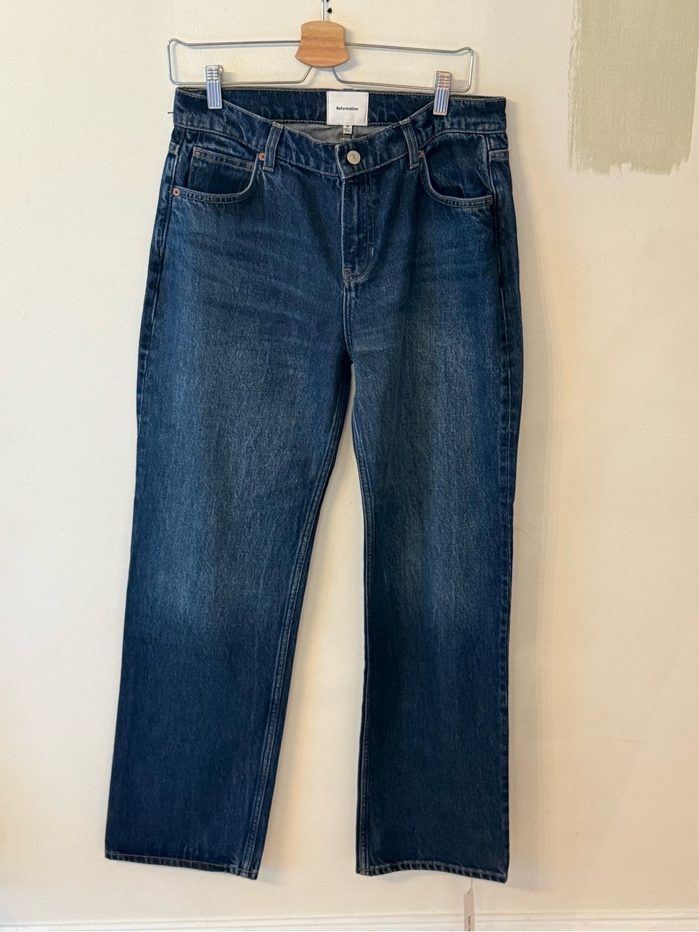 REFORMATION Abby Low Rise Dark Blue Straight-Leg Jeans